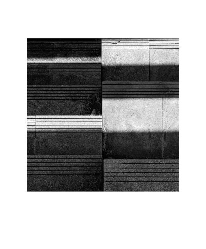 Black and white photograph by Bradley Cummings titled STEPS AND SHADOWS, Canberra, 2018.