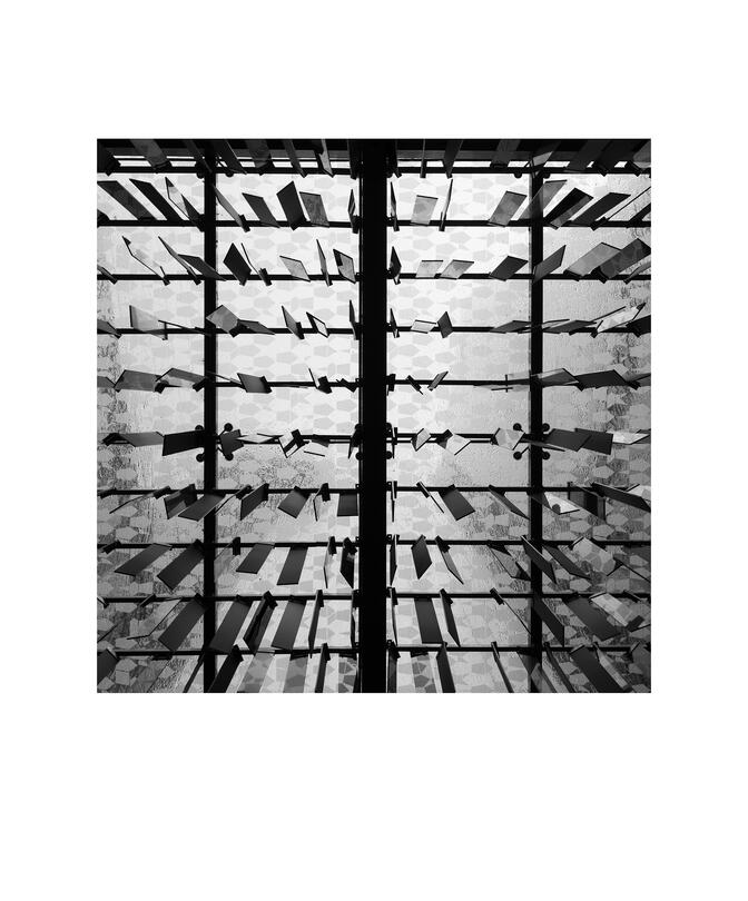 Black and white photograph by Bradley Cummings titled LOOKING UP #4951, Perth, 2022.