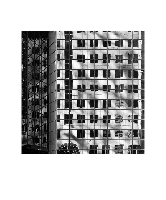 Black and white photograph by Bradley Cummings titled REFLECTION #0077, Montreal, 2018